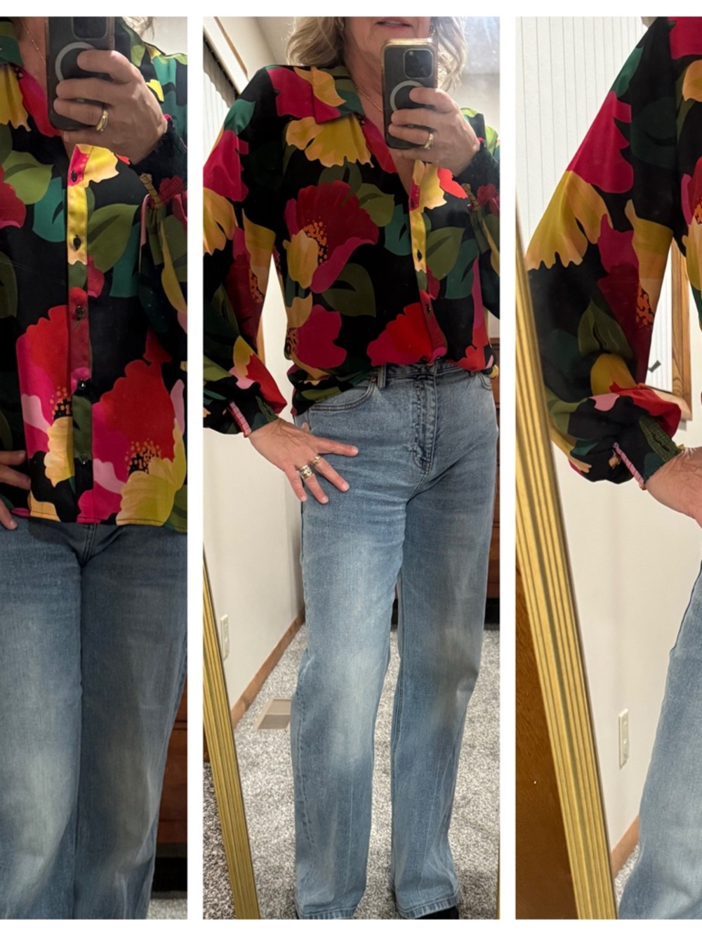 CAbi Multicolor Floral Blouse in Black, Red & Yellow